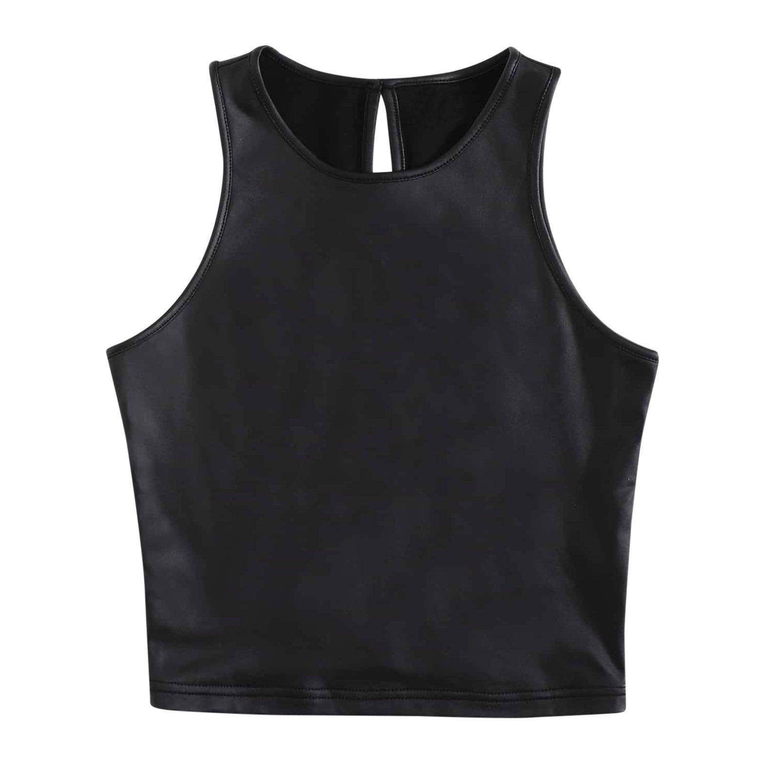 thumbnail image 1 of Camiseta sin mangas con tirantes de cuero brillante para mujer - Chaleco corto sexy, poliéster, para discoteca/casual - Tallas S-XL, múltiples ocasiones, 1 of 8